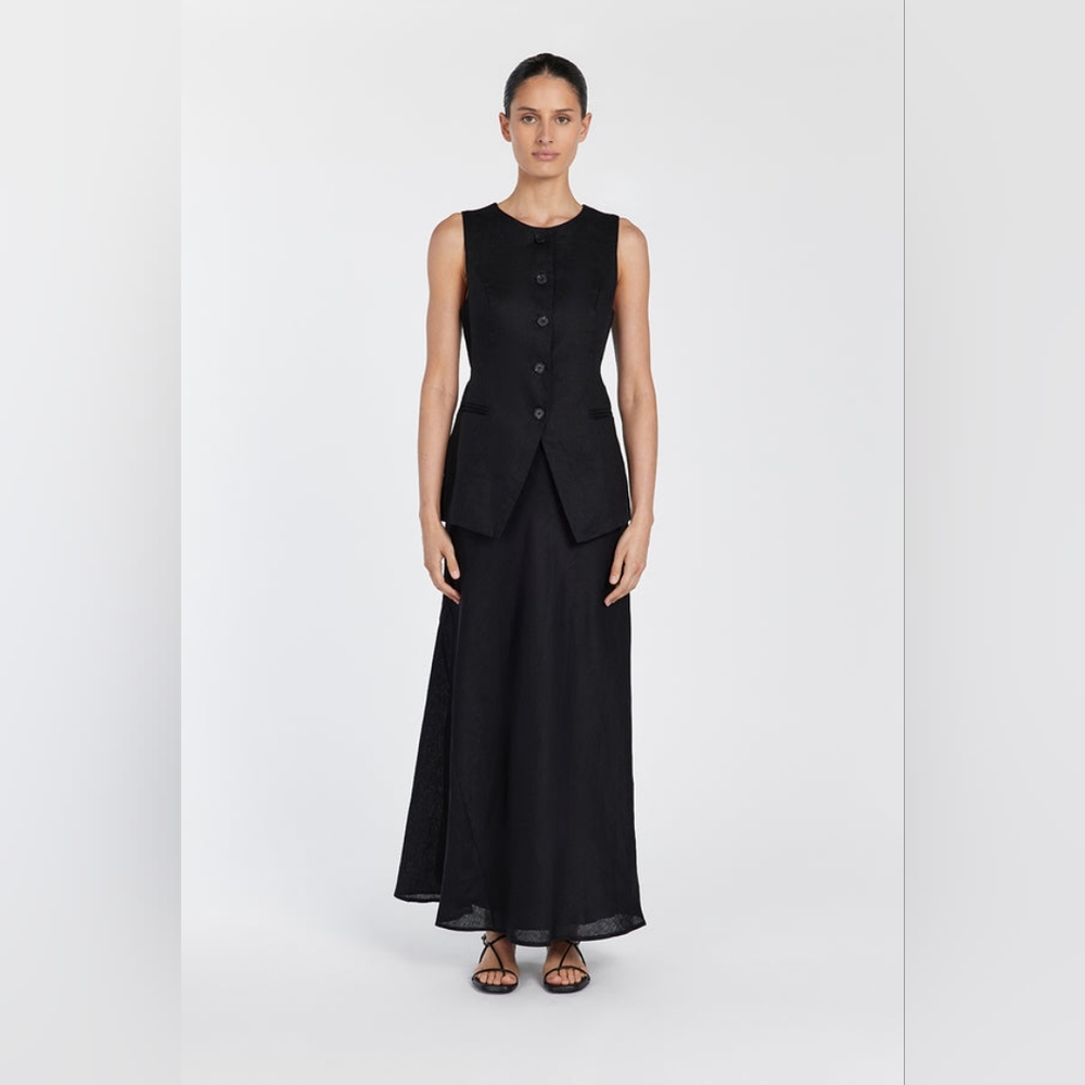 DISSH SYRAH BLACK LINEN MIDI SKIRT sz2